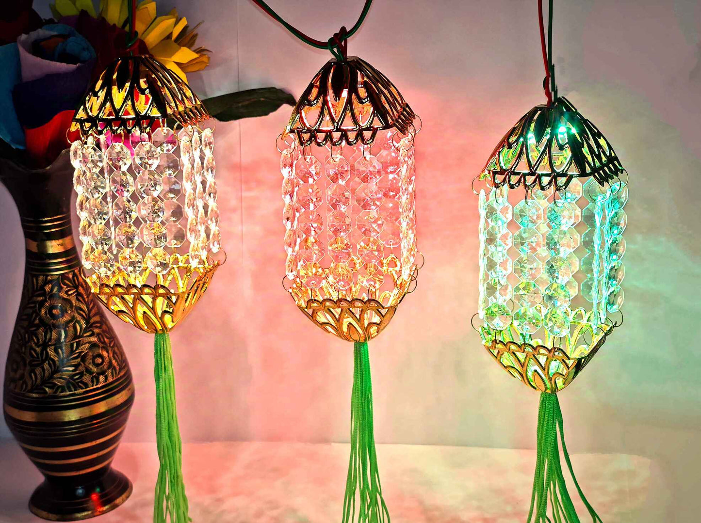 Square Kandeel Warm White LED Toran Lights – Hanging Moroccan-Style Crystal Lanterns for Festive & Home Décor