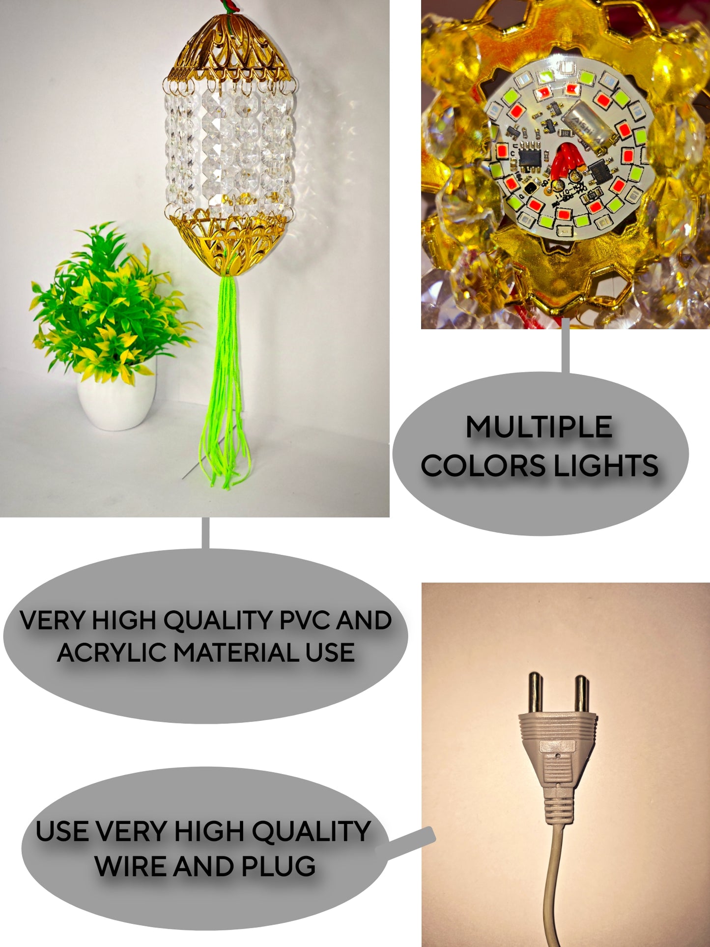 Square Kandeel Warm White LED Toran Lights – Hanging Moroccan-Style Crystal Lanterns for Festive & Home Décor