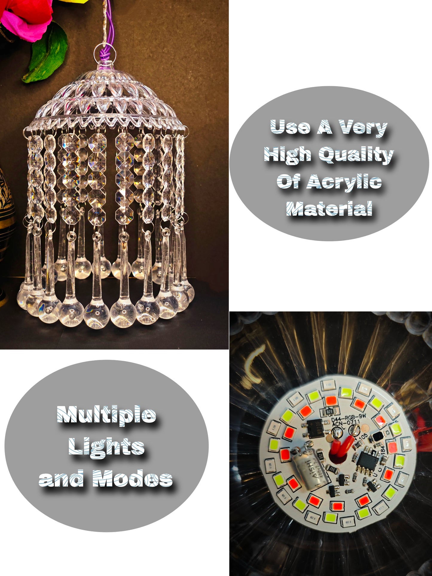 Mini Acrylic Crystal Jhumar/Chandelier for Indoor Outdoor Decorations