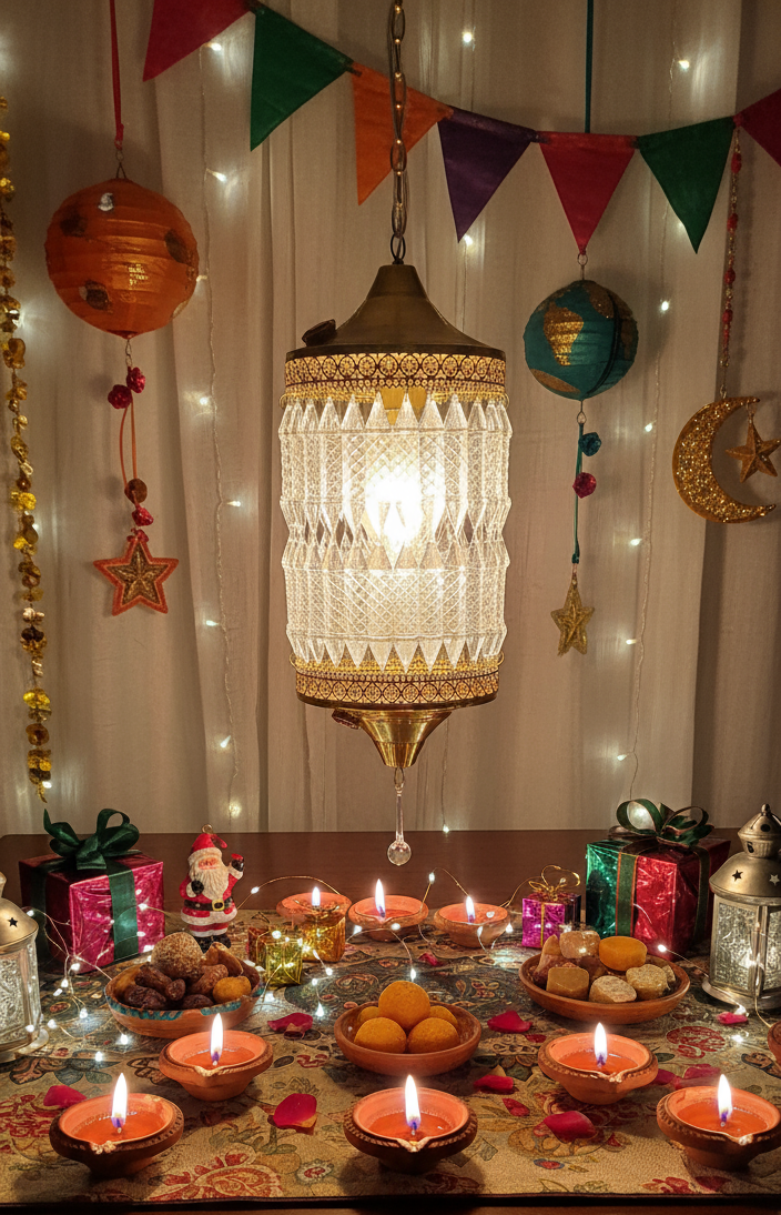 Traditional Acrylic KANDEEL with RGB LED Light For Indoor/Outdoor Decorations With Metal Top