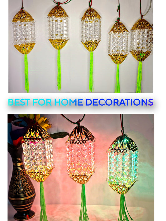 Square Kandeel Warm White LED Toran Lights – Hanging Moroccan-Style Crystal Lanterns for Festive & Home Décor