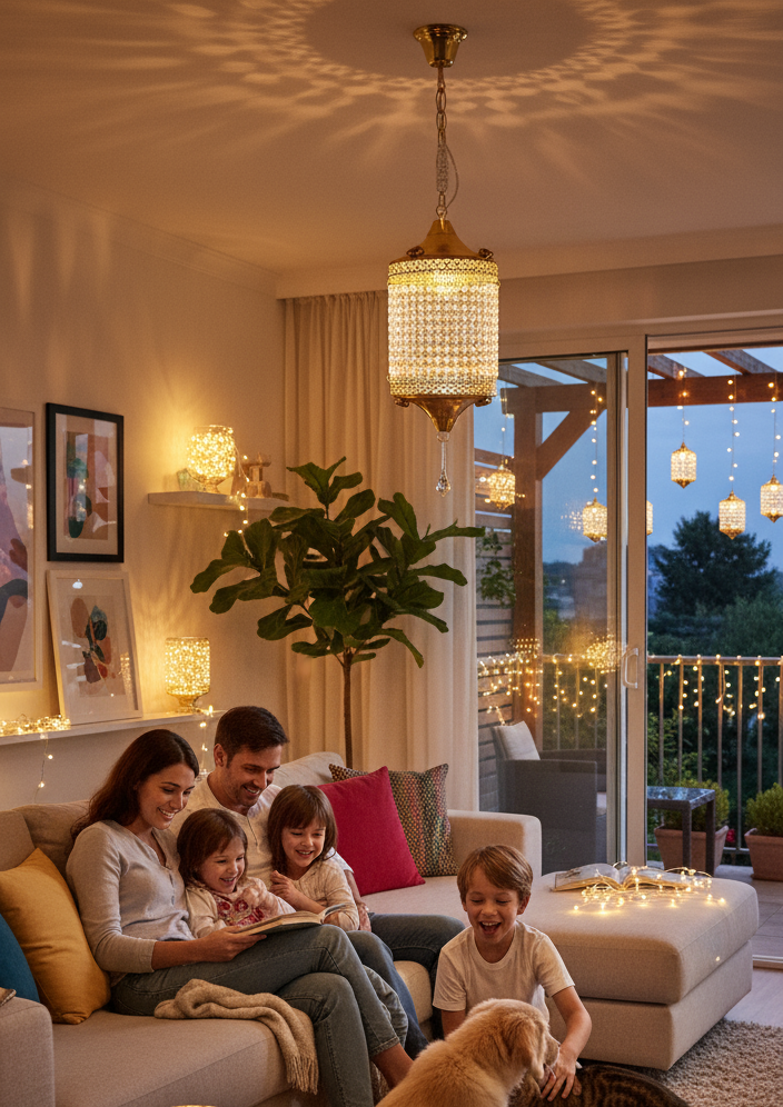Traditional Acrylic KANDEEL with RGB LED Light For Indoor/Outdoor Decorations With Metal Top