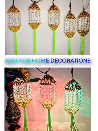 Square Kandeel Warm White LED Toran Lights – Hanging Moroccan - Style Crystal Lanterns for Festive & Home Décor - Festive Decore