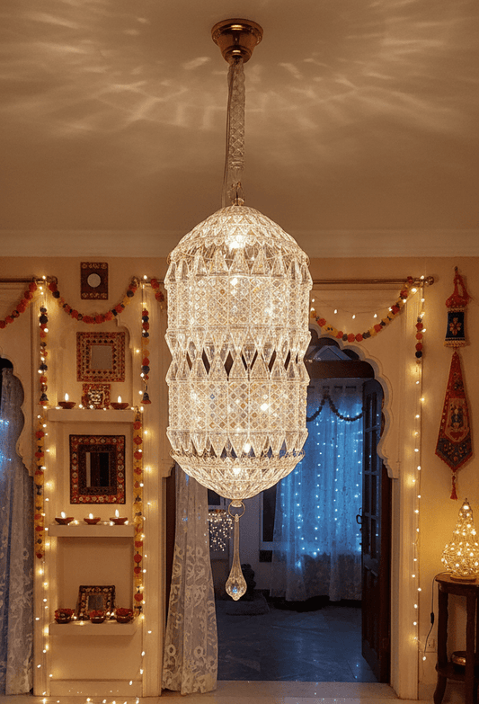 Traditional Acrylic KANDEEL with RGB LED Light For Indoor/Outdoor Decorations With Metal Top - Festive Decore