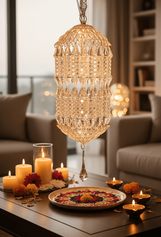 Traditional Acrylic KANDEEL with RGB LED Light For Indoor/Outdoor Decorations With Metal Top - Festive Decore