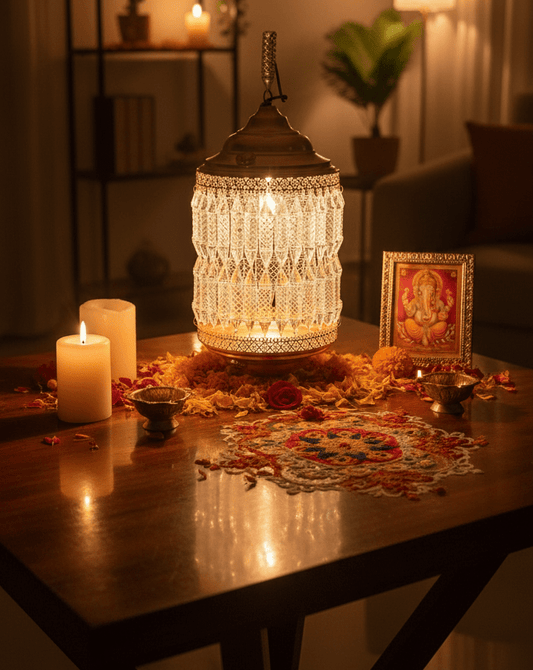 Traditional Acrylic KANDEEL with RGB LED Light For Indoor/Outdoor Decorations With Metal Top - Festive Decore