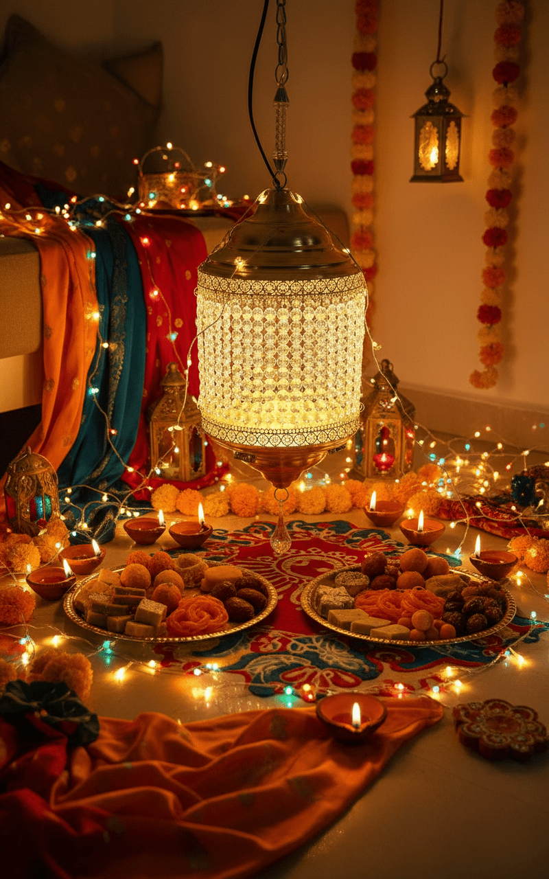 Traditional Acrylic KANDEEL with RGB LED Light For Indoor/Outdoor Decorations With Metal Top - Festive Decore
